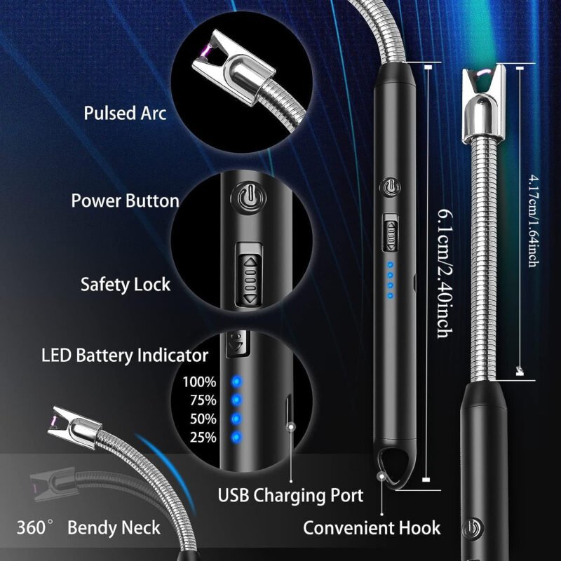 Arc Lighter With Usb Charging | Flameless Windproof | Led Battery Display | Safety Switch | Rotate 360 Degrees - Image 4